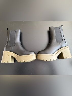 OXMOX Women’s Chunky Platform Chelsea Boots Black & Olive Green Lug Sole